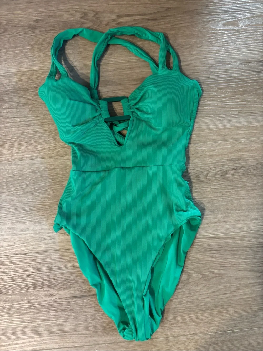 BECCA Emerald Green Halter One-Piece Swimsuit Buckle MSRP $128